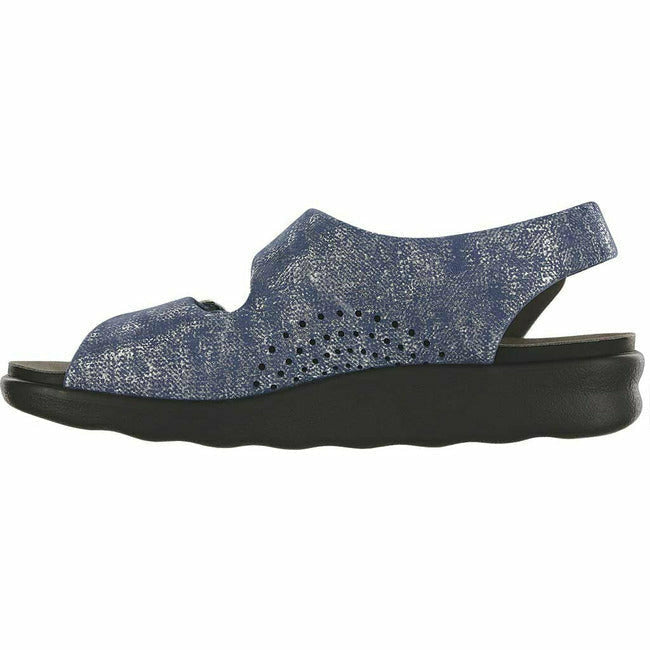 SAS Relaxed Adjustable Strap Slingback Sandal. Silver Blue Leather SAS FOOTWEAR Roderer Shoe Center