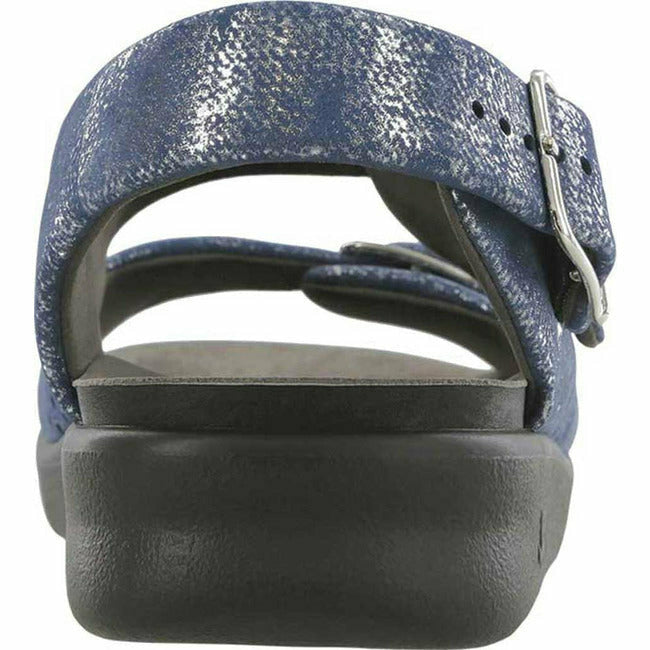 SAS Relaxed Adjustable Strap Slingback Sandal. Silver Blue Leather SAS FOOTWEAR Roderer Shoe Center