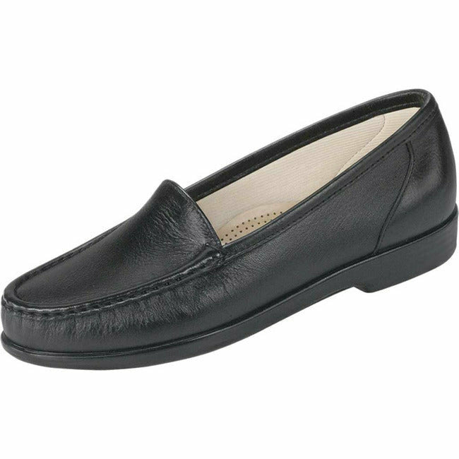 SAS women&#39;s Simplify slip on moc toe loafer shoe Black Leather SAS FOOTWEAR Roderer Shoe Center