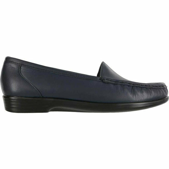SAS women&#39;s Simplify slip on moc toe loafer shoe Navy Leather SAS FOOTWEAR Roderer Shoe Center