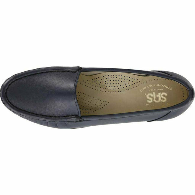SAS women&#39;s Simplify slip on moc toe loafer shoe Navy Leather SAS FOOTWEAR Roderer Shoe Center