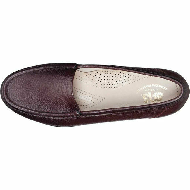 SAS women&#39;s Simplify slip on moc toe loafer shoe Antique Wine Leather SAS FOOTWEAR Roderer Shoe Center