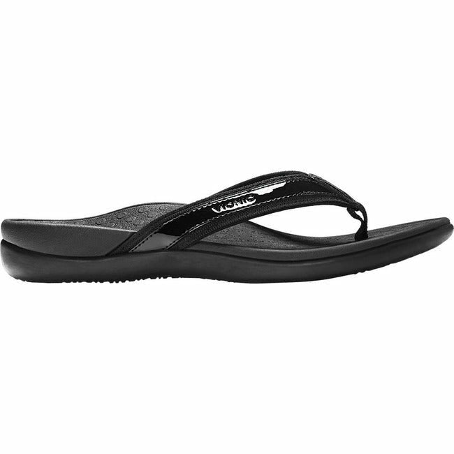 Vionic Women's Tide II Flip Flop Thong Sandal Black Leather VIONIC FOOTWEAR Roderer Shoe Center
