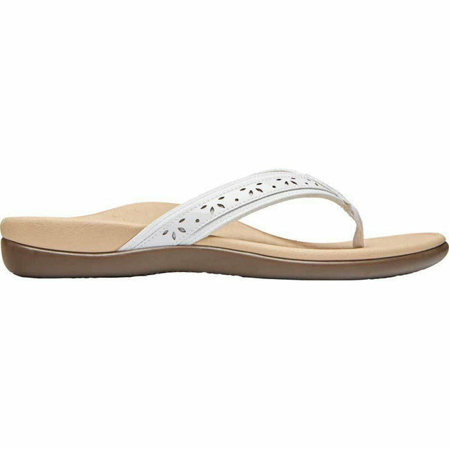 Vionic Women's Casandra Flip Flop Thong Sandal White Leather VIONIC FOOTWEAR Roderer Shoe Center