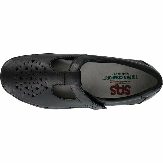 SAS Willow Women's Casual Slip On T-Strap Loafer Black Leather SAS FOOTWEAR Roderer Shoe Center